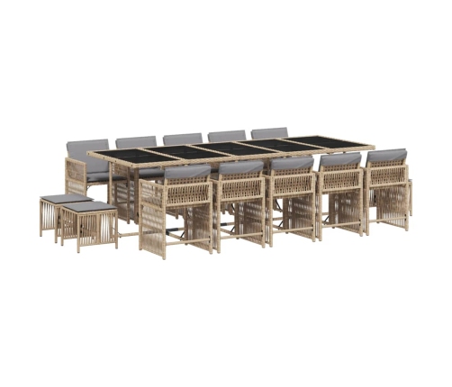 Set comedor de jardín con cojines 15 pzas ratán sintético beige