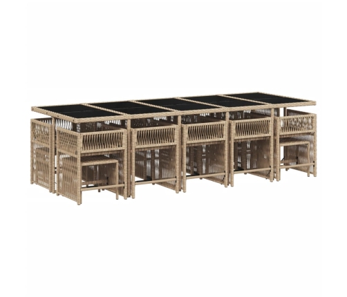 Set comedor de jardín con cojines 15 pzas ratán sintético beige
