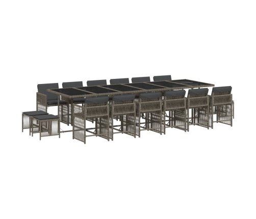 Set comedor de jardín 17 pzas y cojines ratán sintético gris