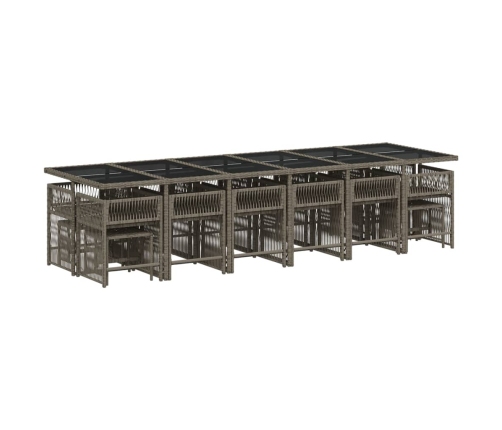 Set comedor de jardín 17 pzas y cojines ratán sintético gris