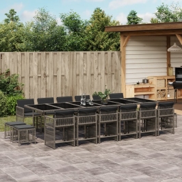 Set comedor de jardín 17 pzas y cojines ratán sintético gris