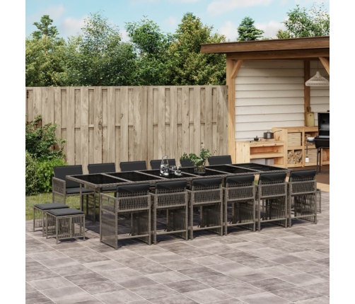 Set comedor de jardín 17 pzas y cojines ratán sintético gris