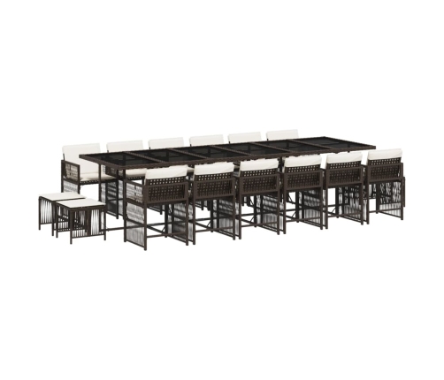 Set de muebles jardín 17 pzas y cojines ratán sintético marrón
