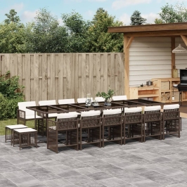Set de muebles jardín 17 pzas y cojines ratán sintético marrón