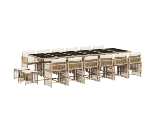 Set comedor de jardín 17 pzas con cojines ratán sintético beige