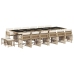 Set comedor de jardín 17 pzas con cojines ratán sintético beige