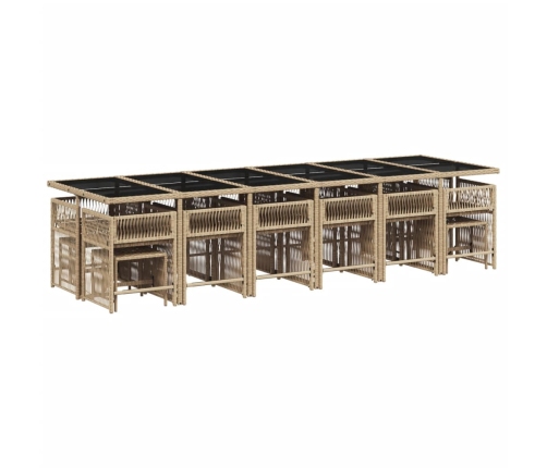 Set comedor de jardín 17 pzas con cojines ratán sintético beige