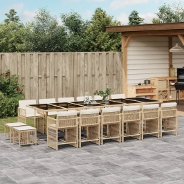Set comedor de jardín 17 pzas con cojines ratán sintético beige