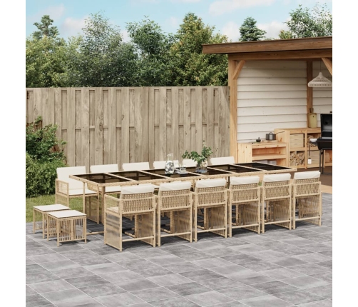 Set comedor de jardín 17 pzas con cojines ratán sintético beige