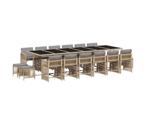 Set comedor de jardín 17 pzas con cojines ratán sintético beige