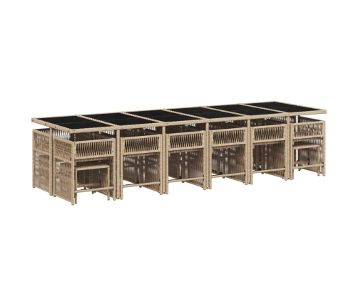Set comedor de jardín 17 pzas con cojines ratán sintético beige