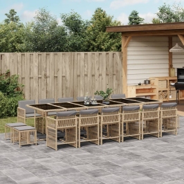 Set comedor de jardín 17 pzas con cojines ratán sintético beige