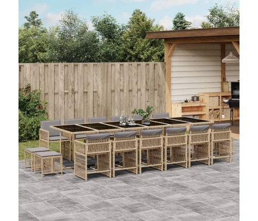 Set comedor de jardín 17 pzas con cojines ratán sintético beige