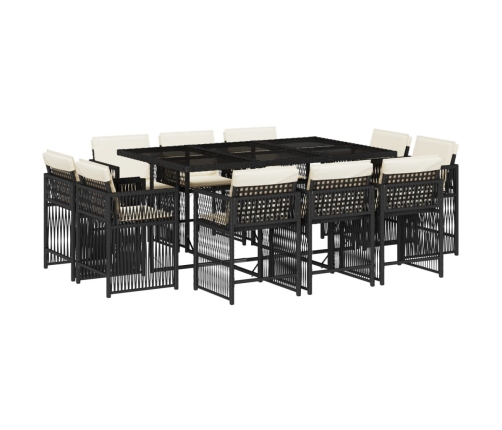 Set de comedor jardín 11 pzas con cojines ratán sintético negro