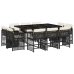 Set de comedor jardín 11 pzas con cojines ratán sintético negro