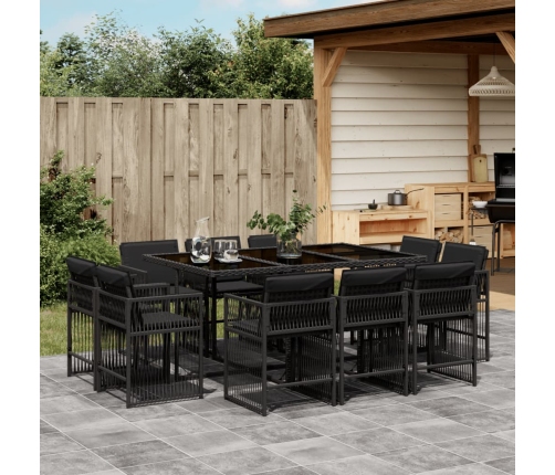 Set de comedor jardín 11 pzas con cojines ratán sintético negro