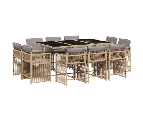 Set comedor de jardín 11 pzas con cojines ratán sintético beige