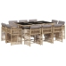 Set comedor de jardín 11 pzas con cojines ratán sintético beige