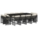 Set comedor de jardín con cojines 13 pzas ratán sintético negro