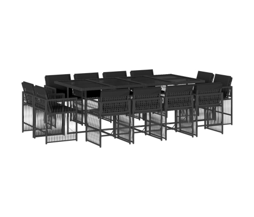 Set comedor de jardín con cojines 13 pzas ratán sintético negro