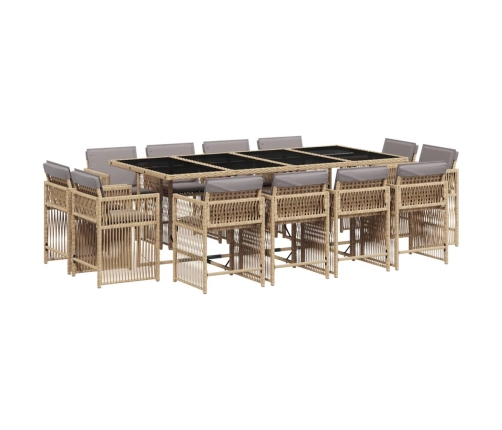 Set comedor de jardín con cojines 13 pzas ratán sintético beige