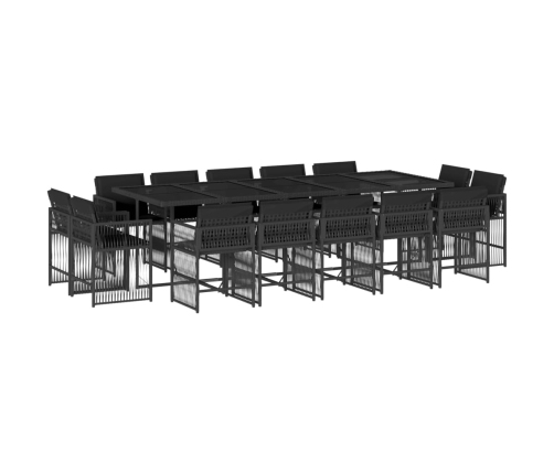 Set comedor de jardín con cojines 15 pzas ratán sintético negro