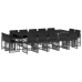 Set comedor de jardín con cojines 15 pzas ratán sintético negro