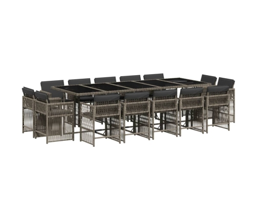Set comedor de jardín con cojines 15 pzas ratán sintético gris