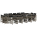 Set comedor de jardín con cojines 15 pzas ratán sintético gris