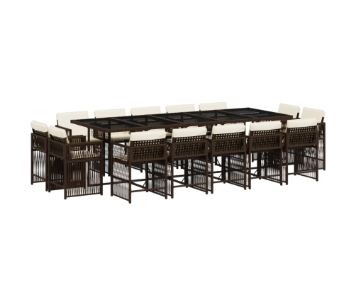 Set comedor de jardín y cojines 15 pzas ratán sintético marrón