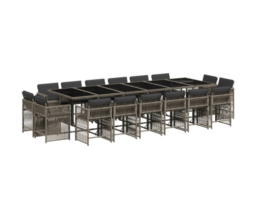Set comedor de jardín 17 pzas y cojines ratán sintético gris