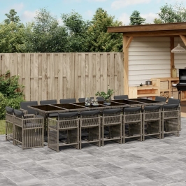 Set comedor de jardín 17 pzas y cojines ratán sintético gris