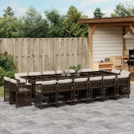 Set de muebles jardín 17 pzas y cojines ratán sintético marrón