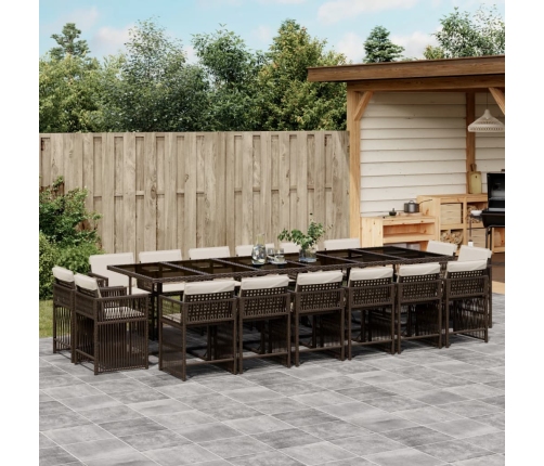 Set de muebles jardín 17 pzas y cojines ratán sintético marrón