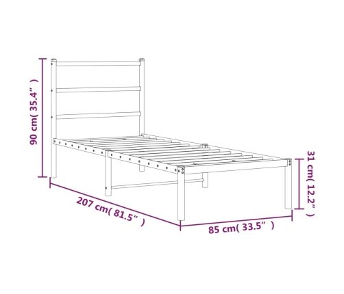 Estructura cama sin colchón con cabecero metal negro 80x200 cm