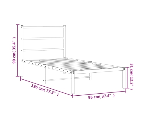 Estructura cama sin colchón con cabecero metal negro 90x190 cm