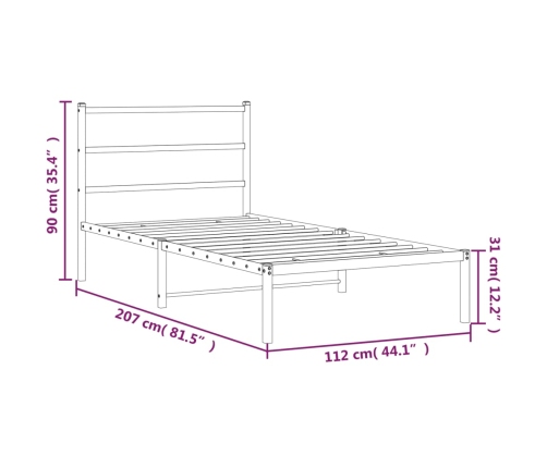 Estructura cama sin colchón con cabecero metal negro 107x203 cm