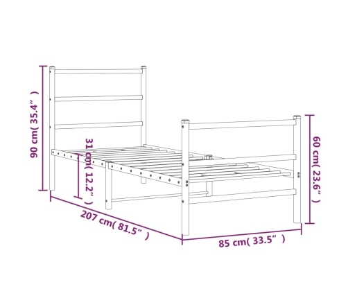 Estructura cama sin colchón con estribo metal negro 80x200 cm