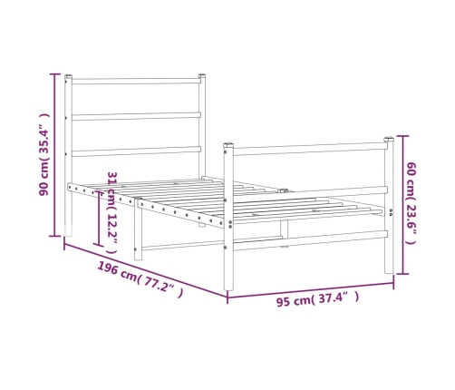 Estructura cama sin colchón con estribo metal negro 90x190 cm