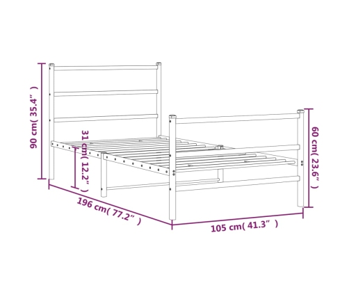 Estructura cama sin colchón con estribo metal negro 100x190 cm