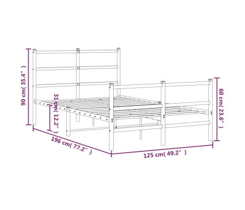 Estructura cama sin colchón con estribo metal negro 120x190 cm