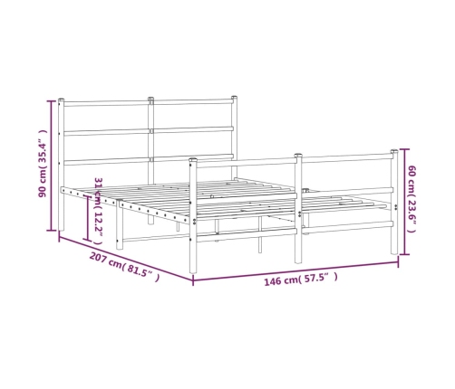 Estructura cama sin colchón con estribo metal negro 140x200 cm