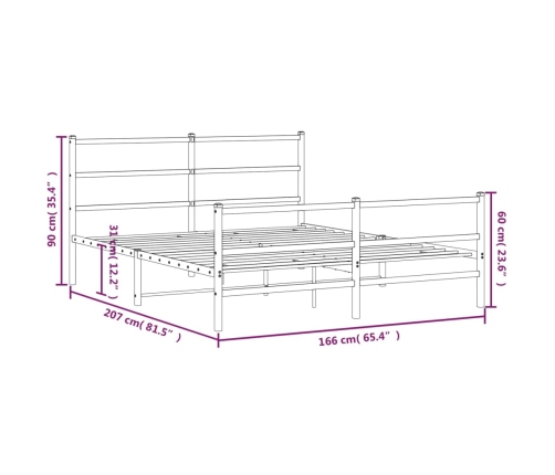 Estructura cama sin colchón con estribo metal negro 160x200 cm