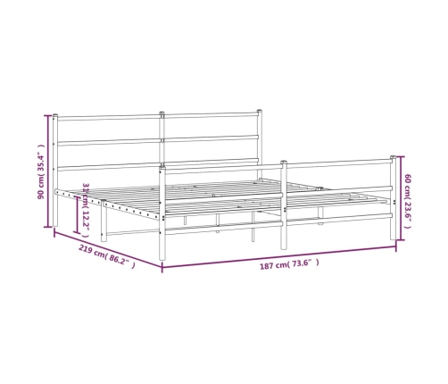 Estructura cama sin colchón con estribo metal negro 183x213 cm