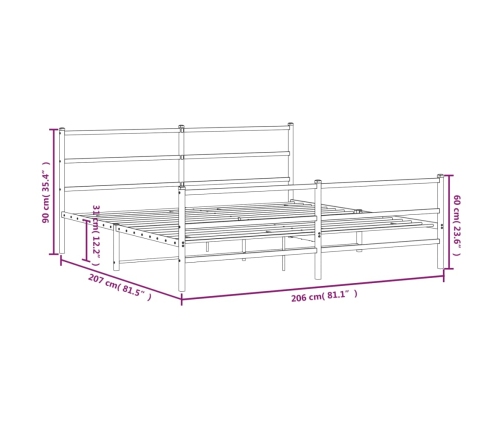 Estructura cama sin colchón con estribo metal negro 200x200 cm