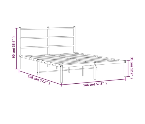 Estructura cama sin colchón con cabecero metal blanco 140x190cm