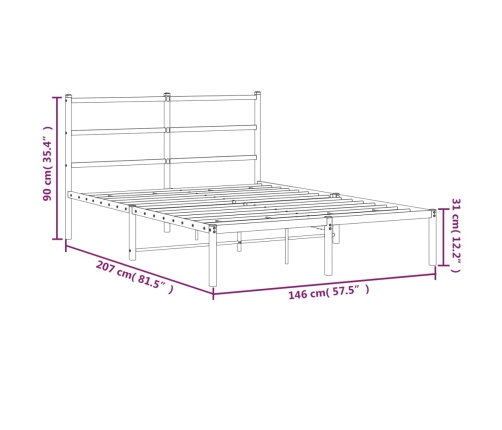 Estructura cama sin colchón con cabecero metal blanco 140x200cm