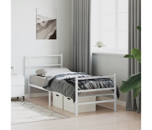 Estructura cama metal con cabecero y estribo blanco 75x190 cm