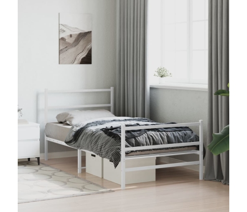 Estructura cama metal con cabecero y estribo blanco 100x190 cm