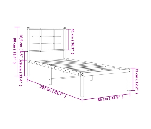 Estructura cama sin colchón con cabecero metal negro 80x200 cm